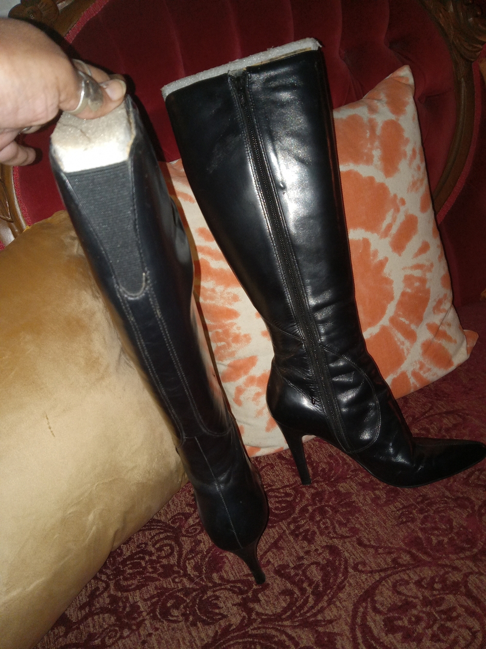 Nine West Women's Black Genuine Leather High-Heel Knee Boots